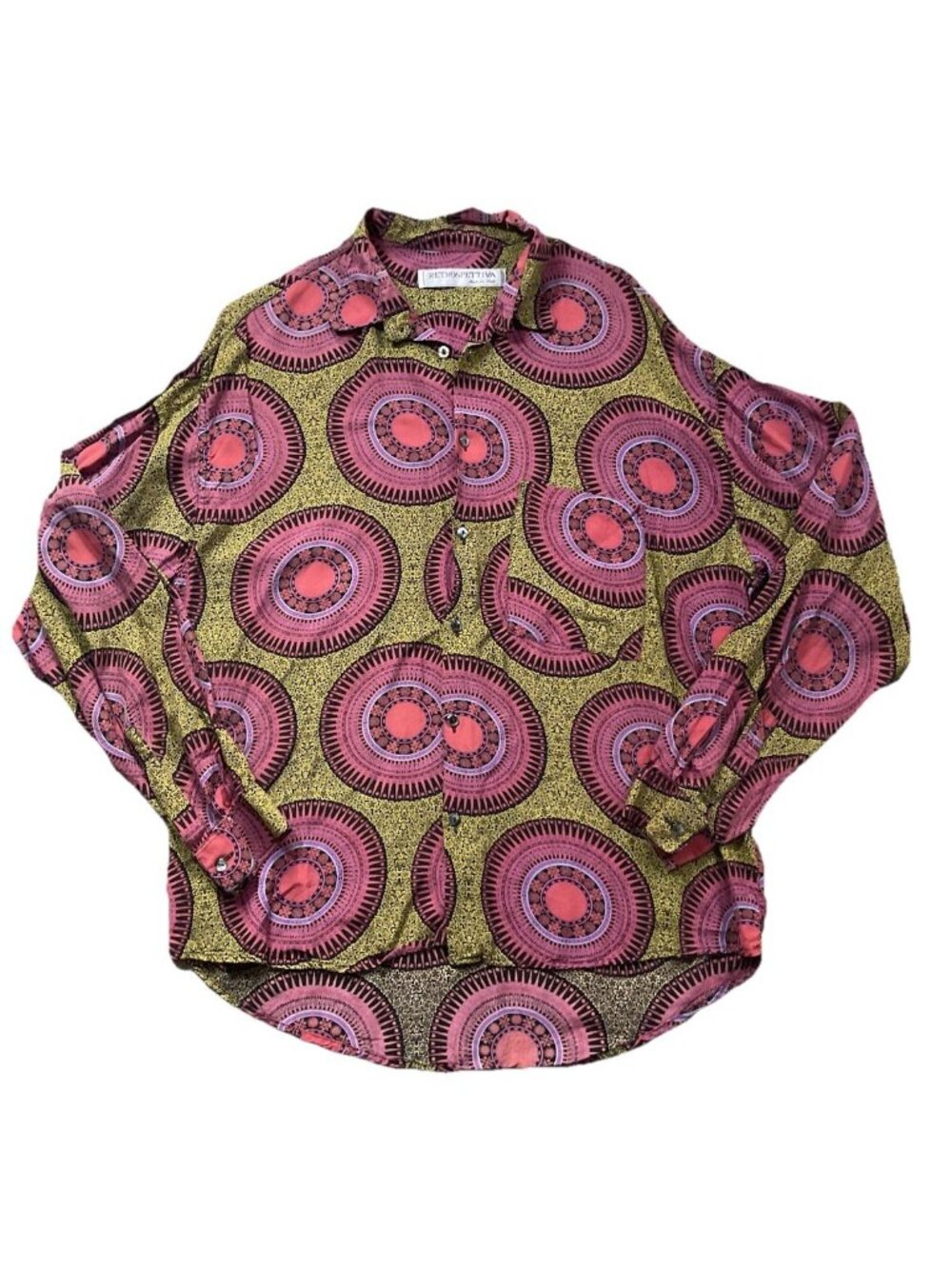 Retrospecttiva Italy Viscose Shirt XL Bold Medallion Print Button Up
